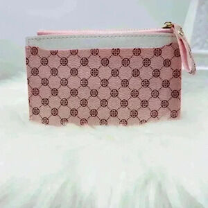 Pink Faux ZipperCard Coin Wallet